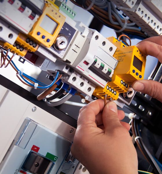 Licensed handyman installing a wall electrical outlet in a modern home interior